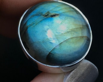 Labradorite ring for men women solid sterling silver 925 bezel set third eye green flash round blue moonstone moon galaxy ring jewelry gifts