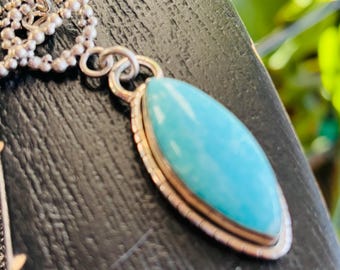 Natural Larimar Necklace Sterling Silver for Women-Blue Larimar Pendant on Sale - Blue Gemstone Larimar Necklace for Her- Dominican Larimar