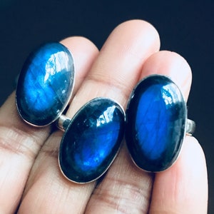 Blue Labradorite Ring: Sterling Silver Oval Statement Jewelry