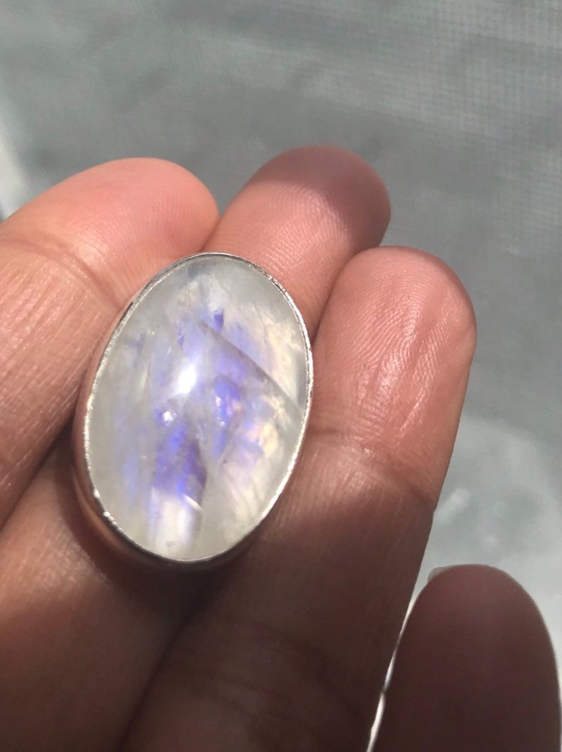Moonstone Ring Rainbow Moonstone Ring 27 mm long Oval Moonstone Ring 925 Sterling Silver size 8.5 Statement Ring Big Moonstone Ring