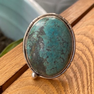 Natural Turquoise Ring For Women-Sterling Silver Gemstone Ring -Raw Turquoise Ring Size 8-9-Chunky Boho Turquoise Ring Set-925 Jewelry Gifts