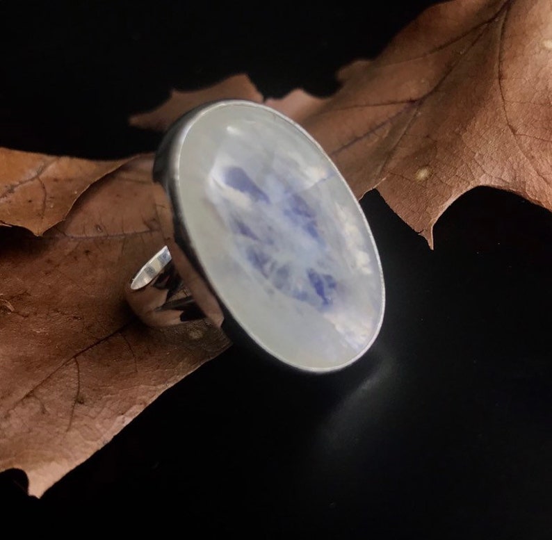 Moonstone Ring Rainbow Moonstone Ring 27 mm long Oval Moonstone Ring 925 Sterling Silver size 8.5 Statement Ring Big Moonstone Ring