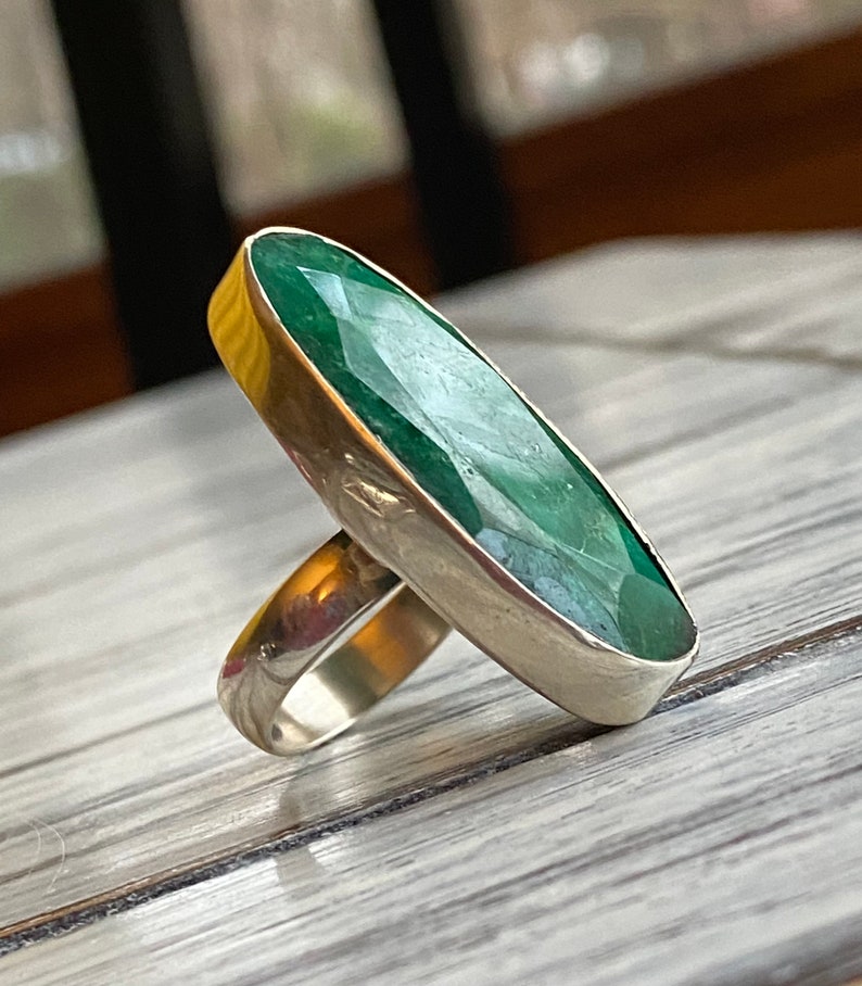green emerald cabochon ring bezel set in 925 sterling silver- May birthstone crystal jewelry set - gifts for women - rings earrings and matching pendant necklace for women