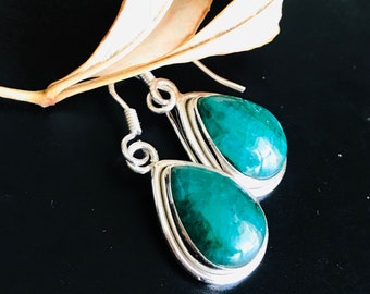 Pendientes de lágrima verde esmeralda conjunto de plata esterlina piedras preciosas verdes gotas colgantes Piedra de nacimiento mayo 925 bisel Joyas esmeralda regalos para sus mujeres