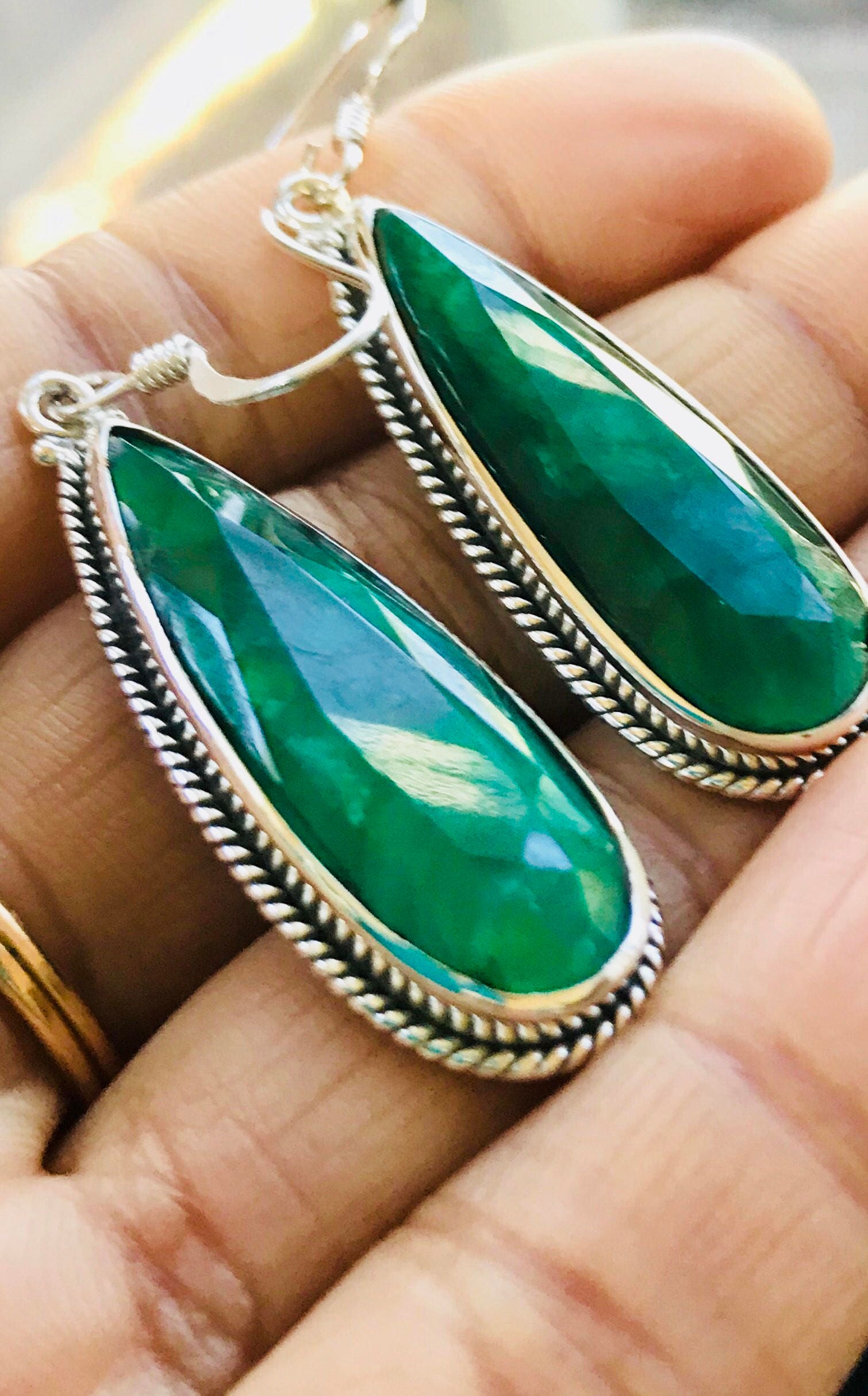 Emerald Gemstones Earrings Green Emerald Gemstones Earrings | Etsy