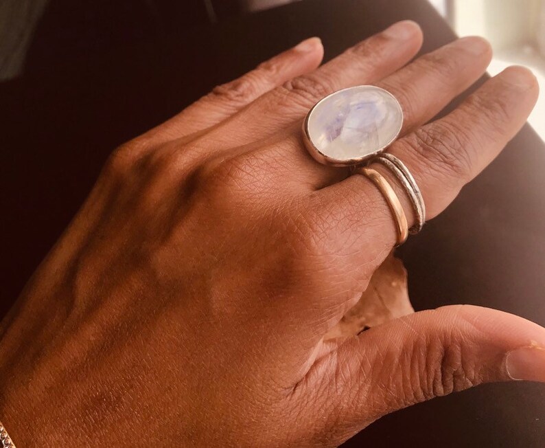 Moonstone Ring Rainbow Moonstone Ring 27 mm long Oval Moonstone Ring 925 Sterling Silver size 8.5 Statement Ring Big Moonstone Ring