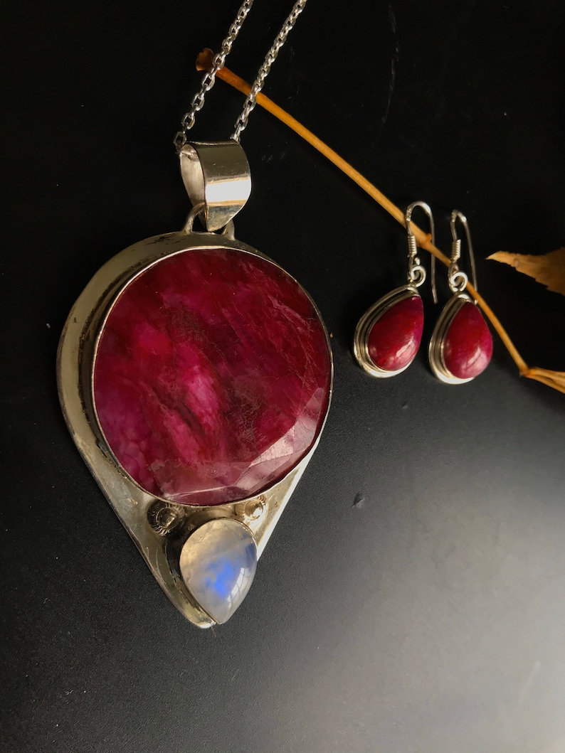 Ruby earrings sterling silver small teardrops red Ruby july birthstone Jewelry tiny earring necklace set Christmas gift for her wife fianc\u00e9e