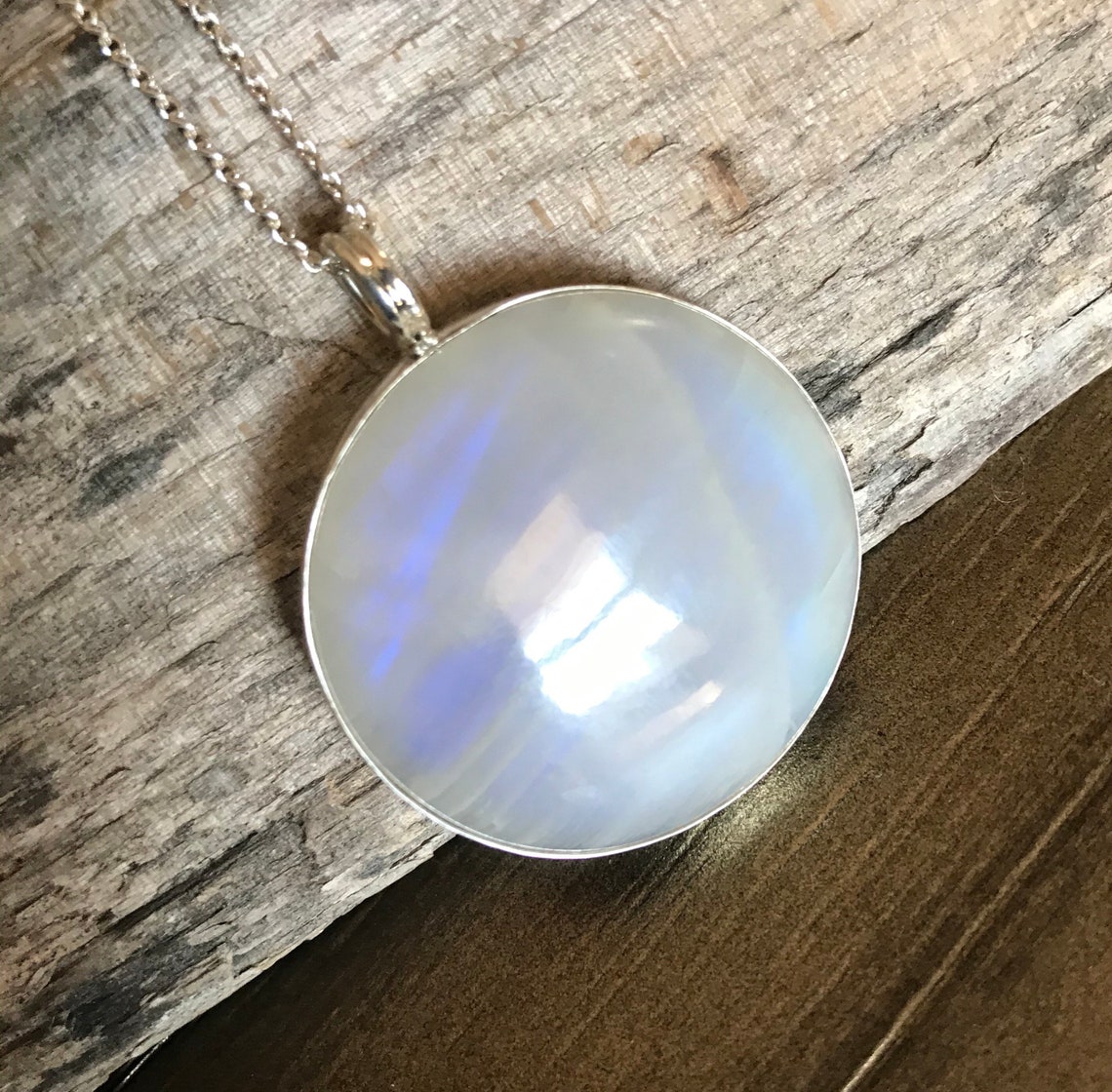 Round Moonstone Moon necklace gothic men women pendant large Etsy