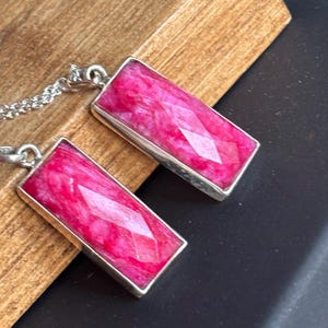 Raw Ruby Crystal Bar Necklace -Pink gemstone Sterling Silver July Birthstone Pendant-Handmade Jewelry-Cancer Zodiac- Gifts for Her Women Men