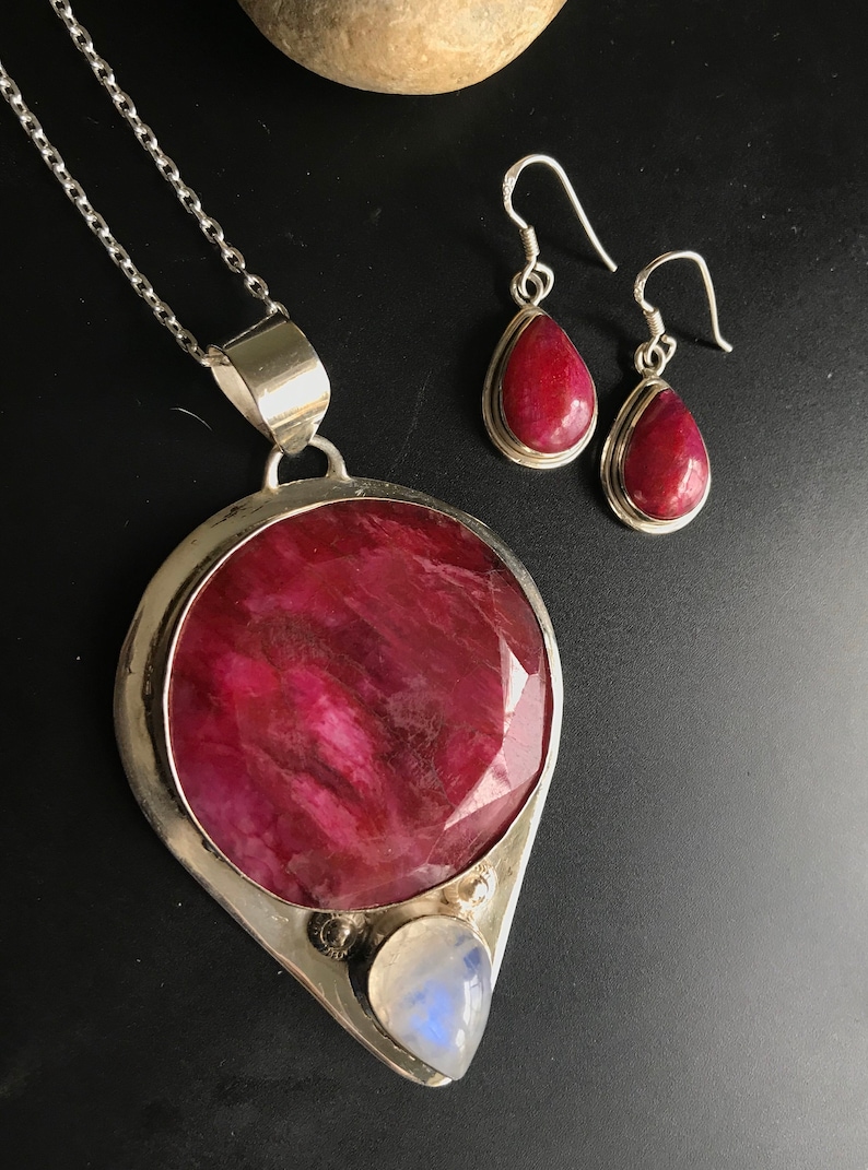 Ruby earrings sterling silver small teardrops red Ruby july birthstone Jewelry tiny earring necklace set Christmas gift for her wife fianc\u00e9e