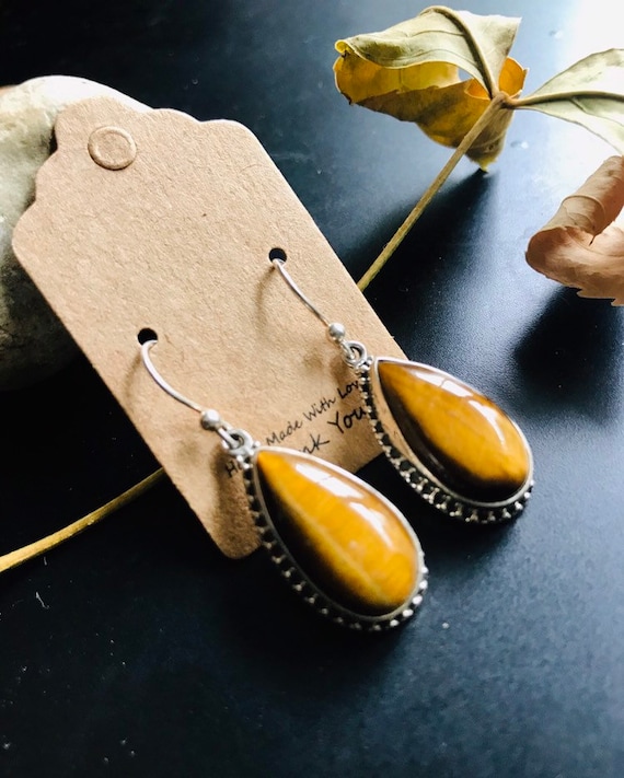 Sterling Silver Teardrop Tigers Eye Earrings Sterling Silver Teardrop Tigers Eye Earrings
