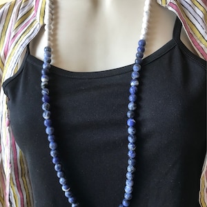 Blue Sodalite long bead necklace Natural gemstone simple beaded necklace mala Howlite necklace chakra crystal healing necklace gift for her