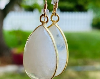 Moonstone teardrops earrings long vermeil gold moonstone drops large white elegant earrings top grade natural rainbow moonstone dangle, gift