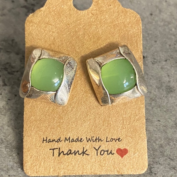 Prehnite Gemstone Earrings Studs In 925 Sterling Silver 925 Bezel Setting-Large Green Earrings Natural Stone Earrings-Handmade Earring Gifts