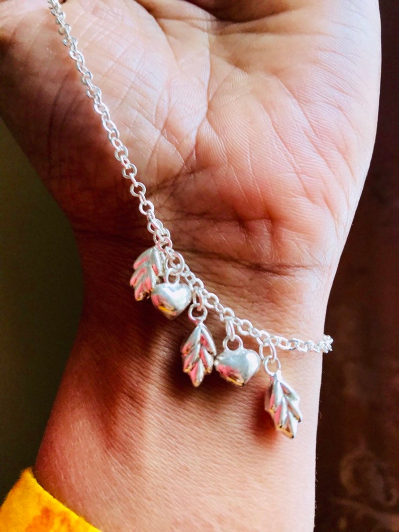 Sterling silver chain anklet dangly charm anklet boho beach anklet dainty silver anklet gift for her women girlfriend bohemian ankle jewelry