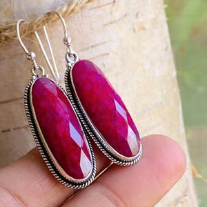 Ruby Sterling Silver Dangle Earrings: Faceted Gemstone Jewelry