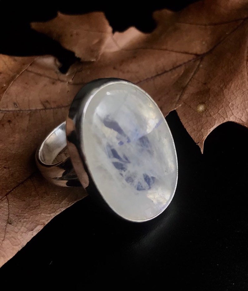 Moonstone Ring Rainbow Moonstone Ring 27 mm long Oval Moonstone Ring 925 Sterling Silver size 8.5 Statement Ring Big Moonstone Ring