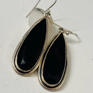 Black Onyx Earrings Sterling Silver -Long black Teardrop Earrings- 925 Bezel Set Black Onyx Earrings-Elegant- Black Statement Earrings-Gifts