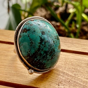 Sterling Silver Tibetan Turquoise Ring: Chunky Boho Statement, Size 10.5