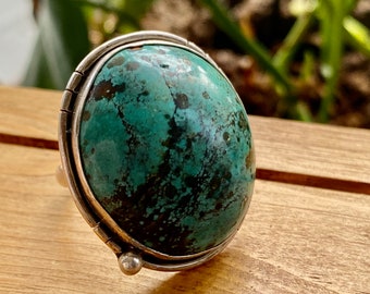 Genuine Turquoise Ring for Her-Sterling Silver Turquoise Ring size 10.5 -Bohemian Chunky Turquoise Statement Ring- December Birthstone-Gifts