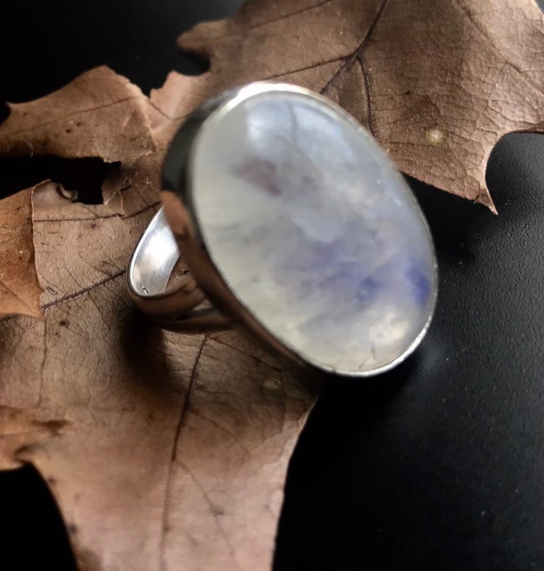 Moonstone Ring Rainbow Moonstone Ring 27 mm long Oval Moonstone Ring 925 Sterling Silver size 8.5 Statement Ring Big Moonstone Ring