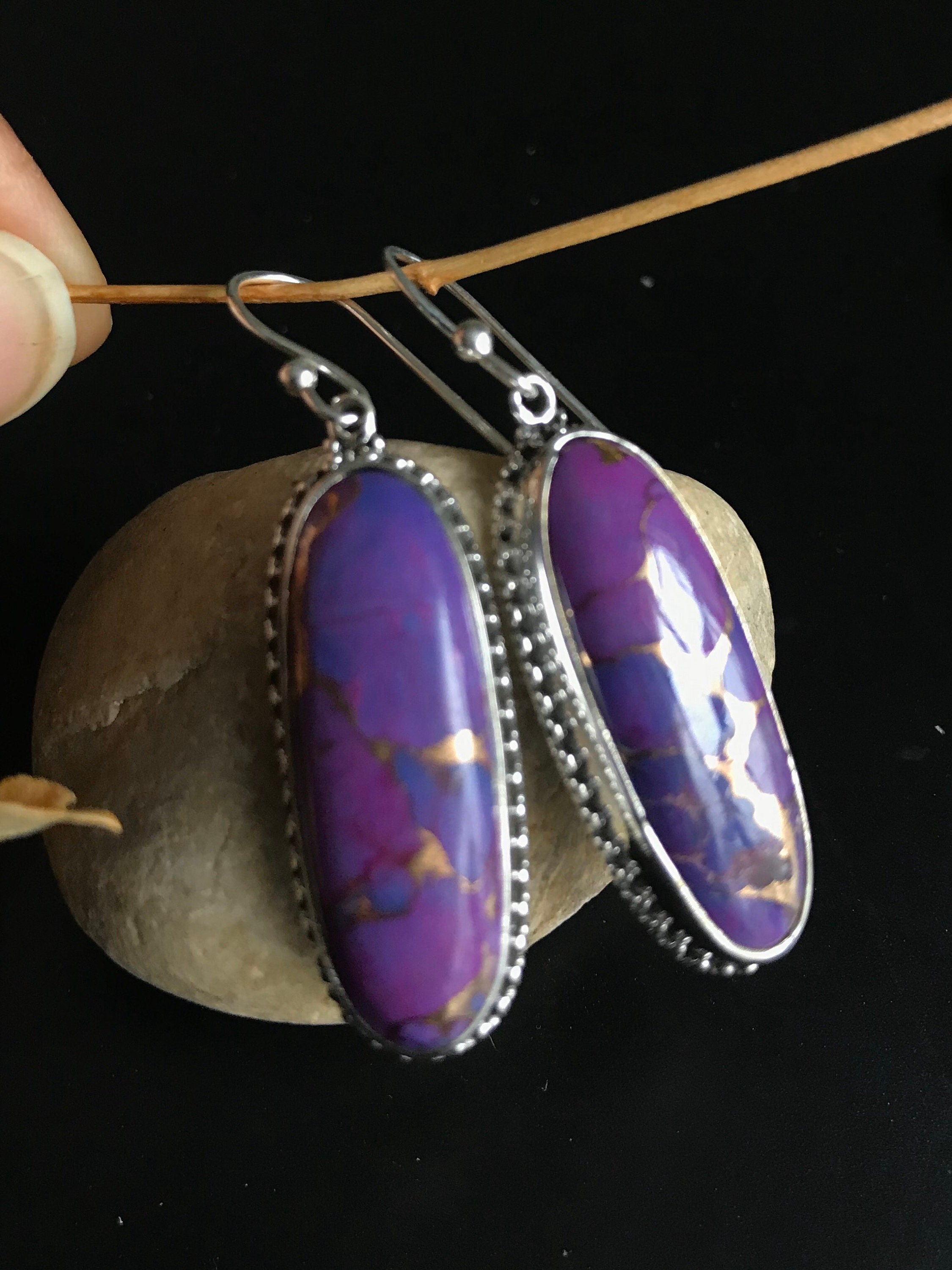 Prescott Purple Turquoise Sterling Silver Drop Earrings main image 0