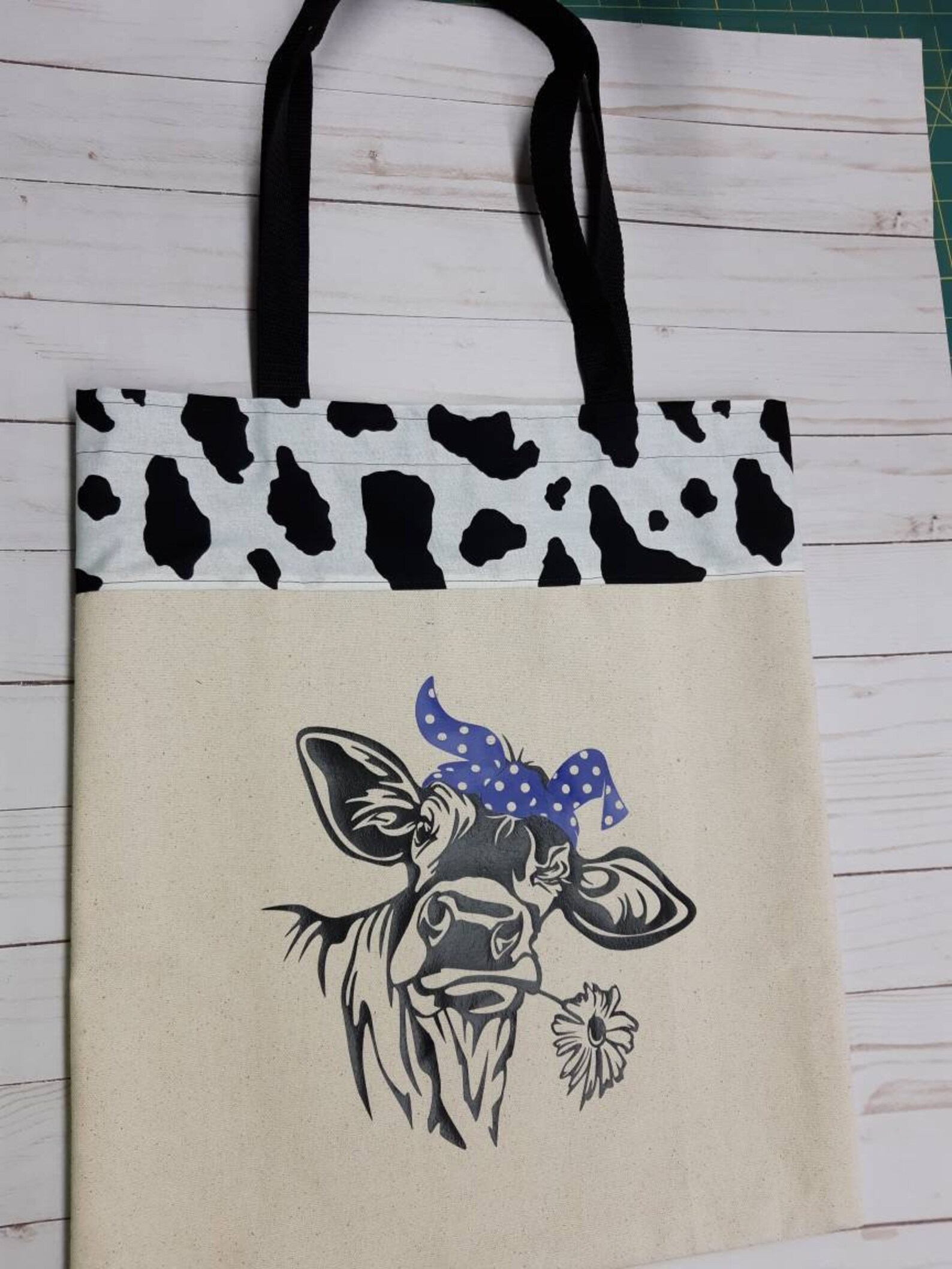 Cow Print Tote Bag/ Canvas Tote/ Cow Lover/ Gift for Mom/ Gift Etsy