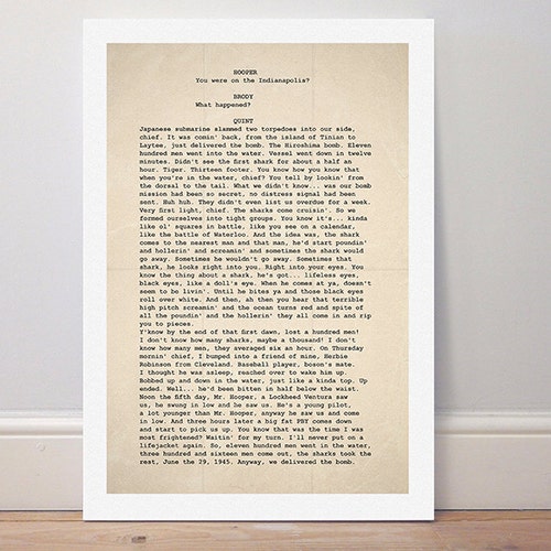 Movie Quote Poster 'jaws'. Quint USS Indianapolis Etsy
