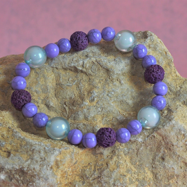 Purple White Diffuser Bracelet, lava bead stretch bracelet, aromatic beads, essential oils, aroma therapy, unscented, VioletOpalThreads