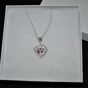 Silver Square diffusormedaljong, aromaterapihalsband, majsstjälkdesign, stålhänge, eterisk olja, burstil, fantasi, VioletOpal bild 10