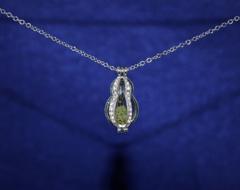 Sparkly Pear Diffuser Necklace, Silvery, shimmering, 4 mm lava bead, Rhinestone, aromatic charm, perfume pendant, jewelry, emeraldsafire
