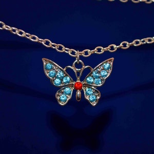 Aquamarin Flügel Halskette, Strass Schmetterling, Rubin Schmetterling, Schmetterling Schmuck, Strass Schmetterling Flügel
