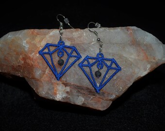 Safir-diffusörhängen, diamant, aromaterapi, eterisk olja, lavakula, lavasten, maskinbroderad, tråd, blå, VioleOpal