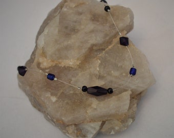 Purple Diffuser illusion necklace, lava bead, clear cord, floating necklace, aroma therapy essential oils,unscented, VioletOpalpurple bead,