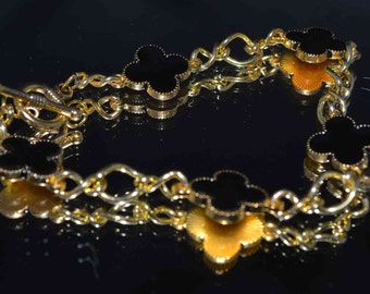 Black Cross Bracelet, Black Clover, Gold Clover, Acrylic Clover, Acrylic Cross, Black Flower, Acrylic Flower, Gold Flower,Halloween Bracelet