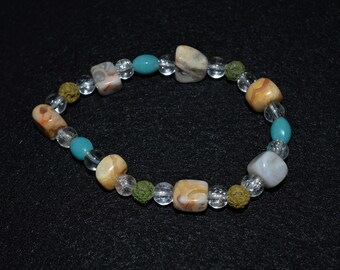 Riverstone Diffusor Armband, Naturstein, Lava Perle, Aromatherapie, Duft, ätherisches Öl Stretch Armband, Beige Marmor Farbe, VioletOpal