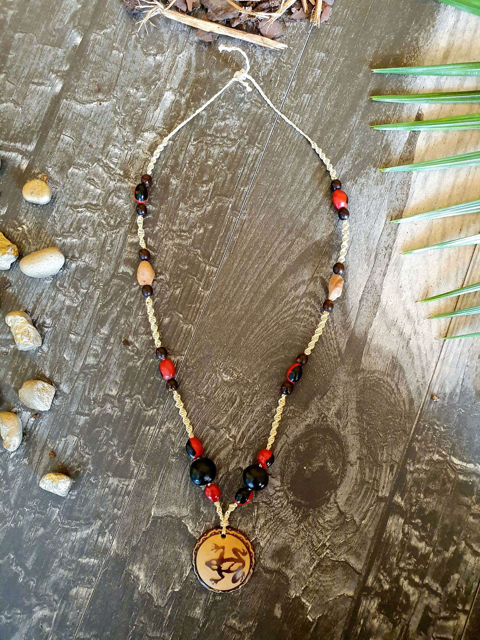 Indigenous made pendant necklace with Huayruro and Tagua Etsy