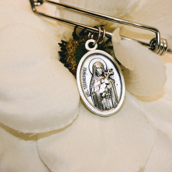 Saint Therese Bangle| Patron Saint of Missions| Confirmation gift| wire bracelets| Catholic Bracelets| Catholic Jewelry| Catholic Bangle|