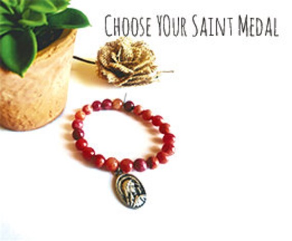 Custom Agate Saint Beaded Bracelet|  Custom Bracelet| Christian Gift| Catholic Gift| Beaded Bracelet