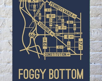 Foggy Bottom, Washington DC Street Map Screen Print | College Town Map