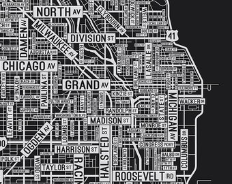 Chicago, Illinois Downtown Map Screen Print | 18" x 24"