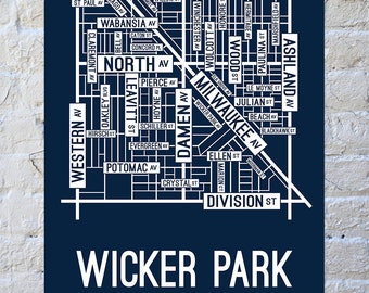 Wicker Park, Chicago Street Map Screen Print