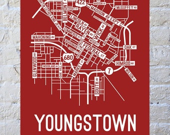 Youngstown, Ohio Street Map Screen Print