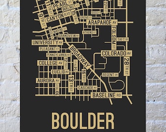 Boulder, Colorado Street Map Screen Print