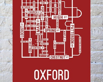 Oxford, Ohio Street Map Screen Print | College Town Map