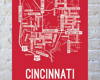 Cincinnati, Ohio Street Map Screen Print