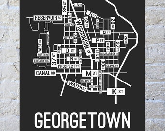 Georgetown, Washington D.C. Street Map Screen Print - College Town Map