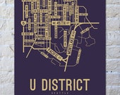 U District, Seattle, Washington Street Map Screen Print - College Town Maps