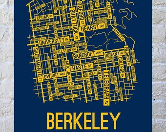 Berkeley, California Street Map Poster, Canvas, or Metal Print