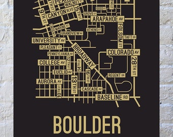 Boulder, Colorado Street Map Poster, Canvas, or Metal Print